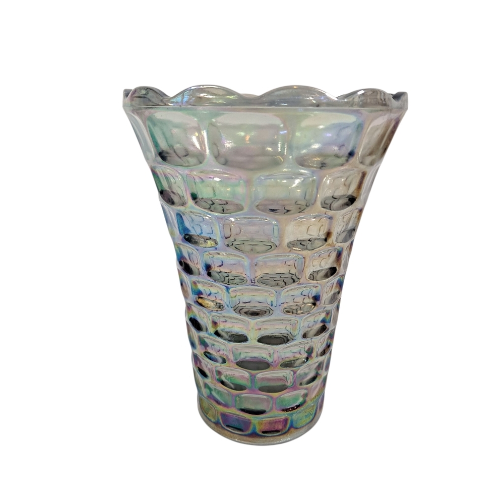 Vintage Federal Glass Yorktown Thumbprint Vase Flowers 8" USA